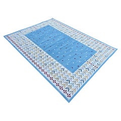 Tappeto a tessitura piatta in cotone fatto a mano, 12x15 Crema, Blu, Rosso Foglia Indiana Dhurrie
