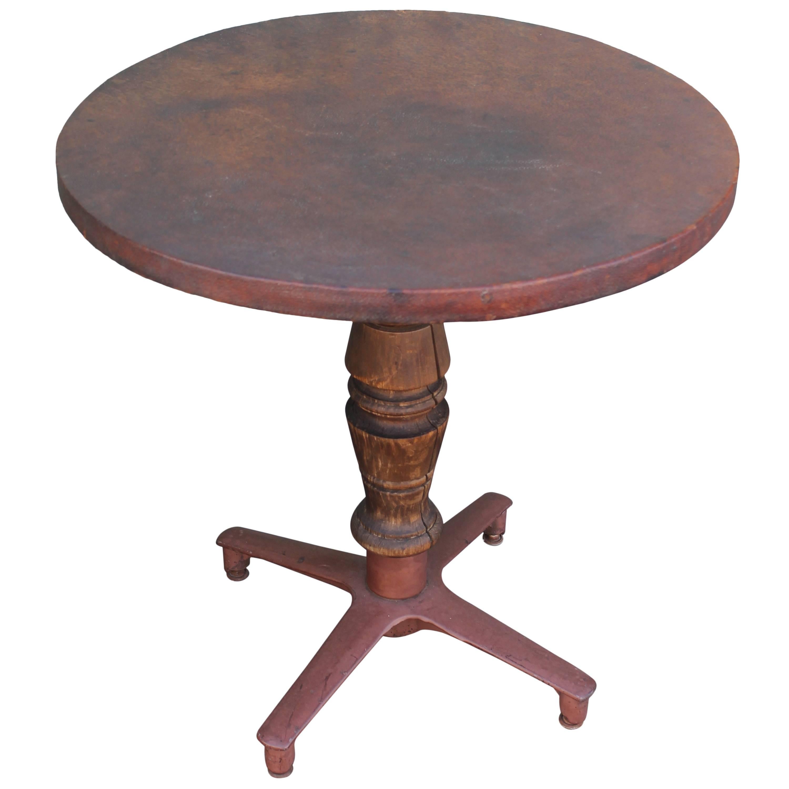 Round Leather Top Gaming Table with Industrial Base