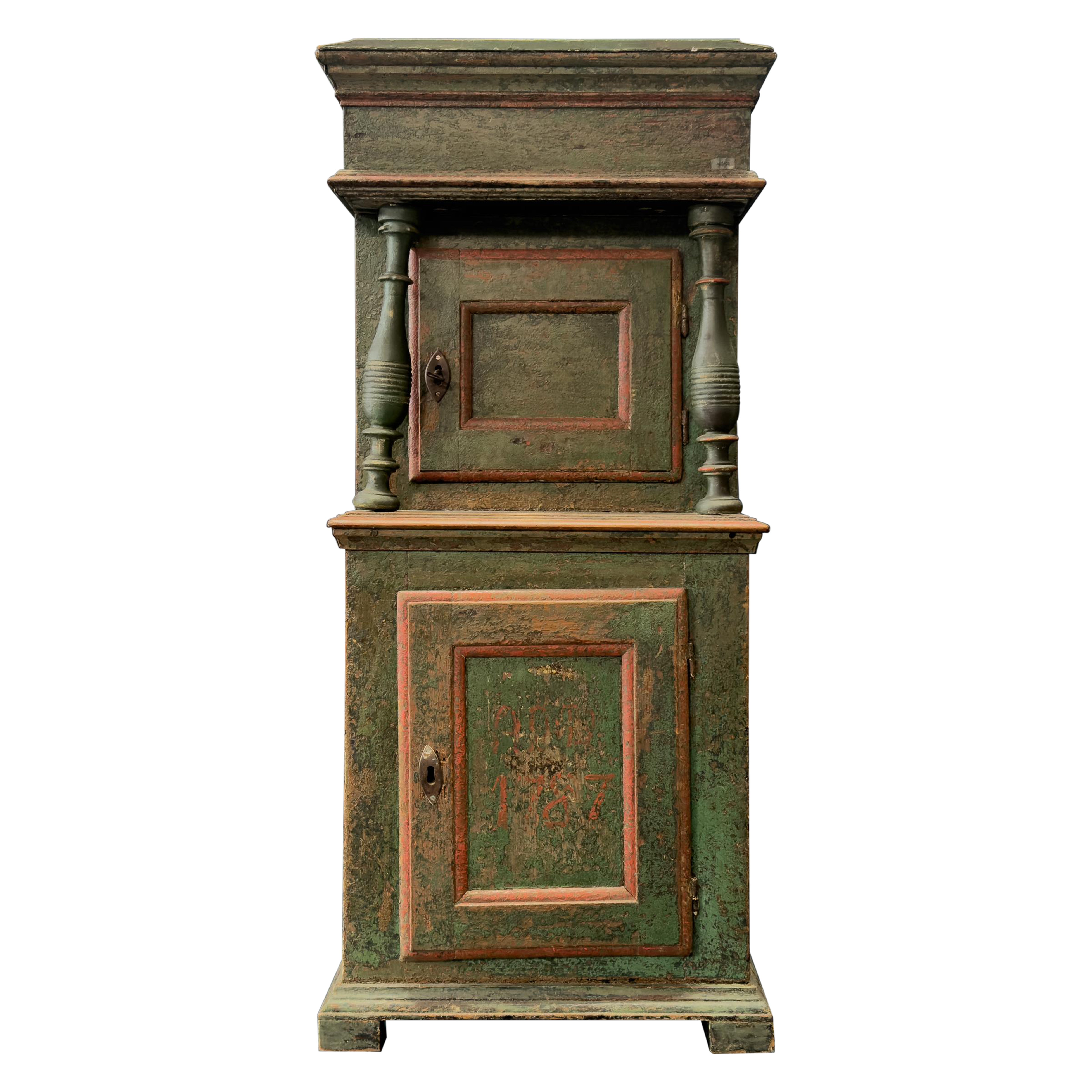 What color goes with green cabinets?