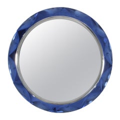 Wonderful Vintage Italian Cobalt Blue Cut Glass Mirror *Free Worldwide Delivery
