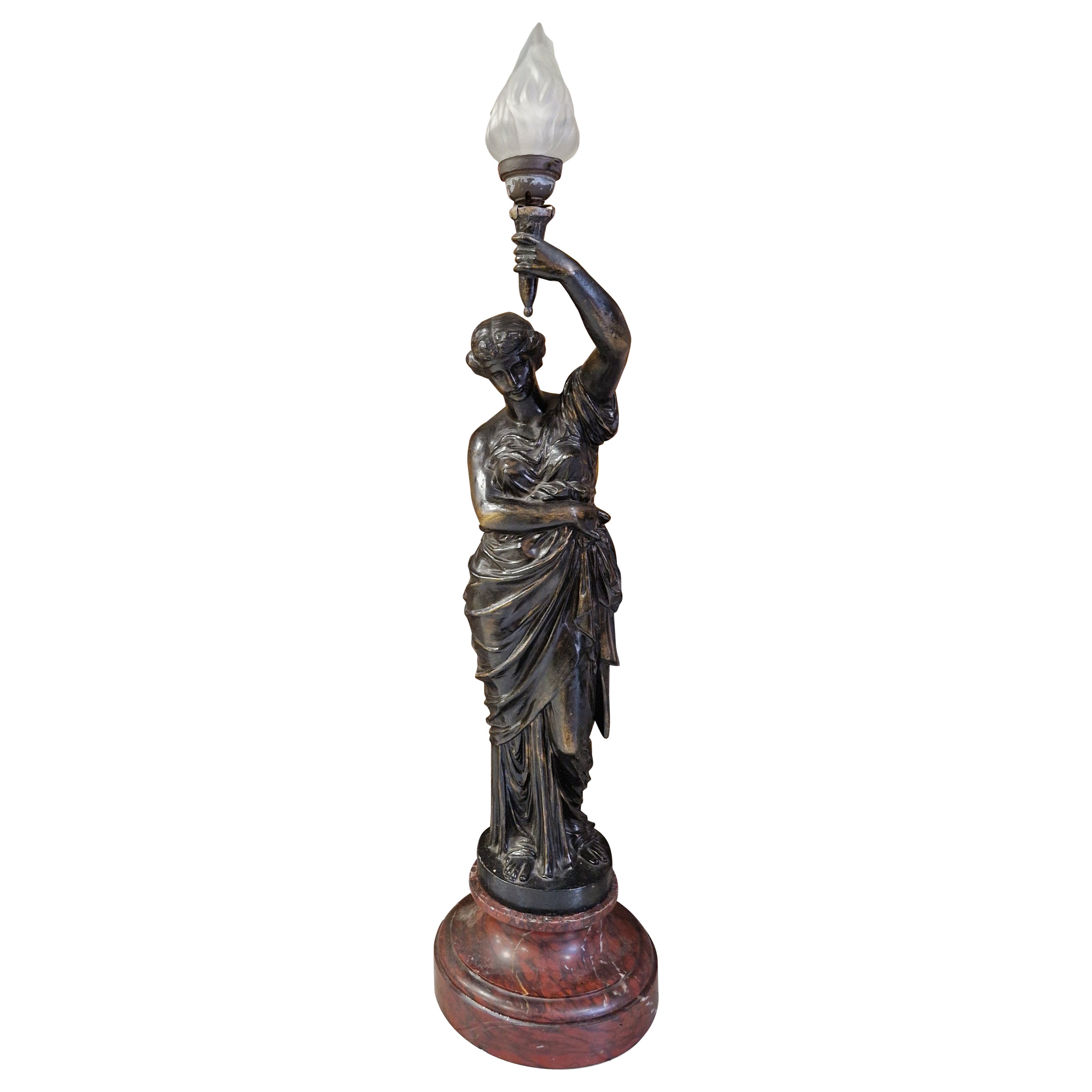 Gran Lámpara Liberty Antigua de Hierro Fundido y Mármol en venta