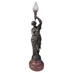 Large Antique Liberty Lamp in Cast Iron and Marble
