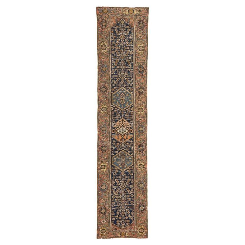 Tapis persan Malayer - Laine bleu marine rose 10400 en vente