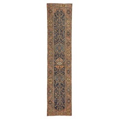Vintage Persian Malayer Runner Rug - Wool Navy Blue Pink 10400
