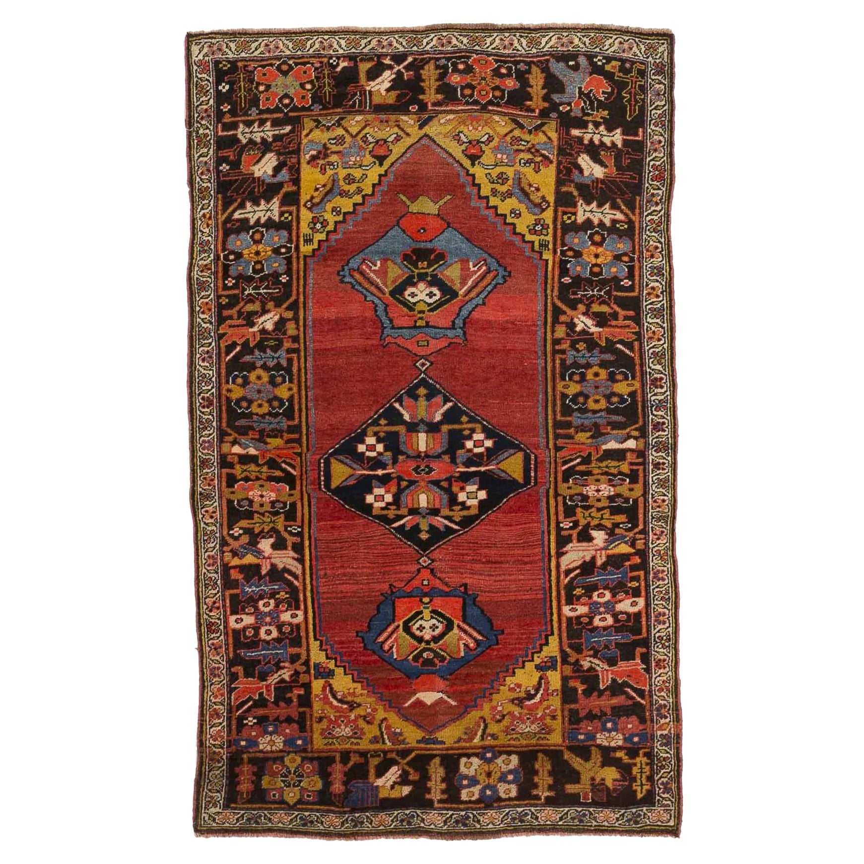Persian Bijar Small Rug - Wool Navy Blue Red Yellow 10513