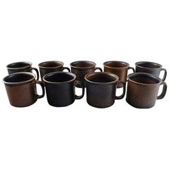 Retro Arabia Ruska Stoneware, Nine Coffee Mugs, Finnish Design, 1960s-1970s