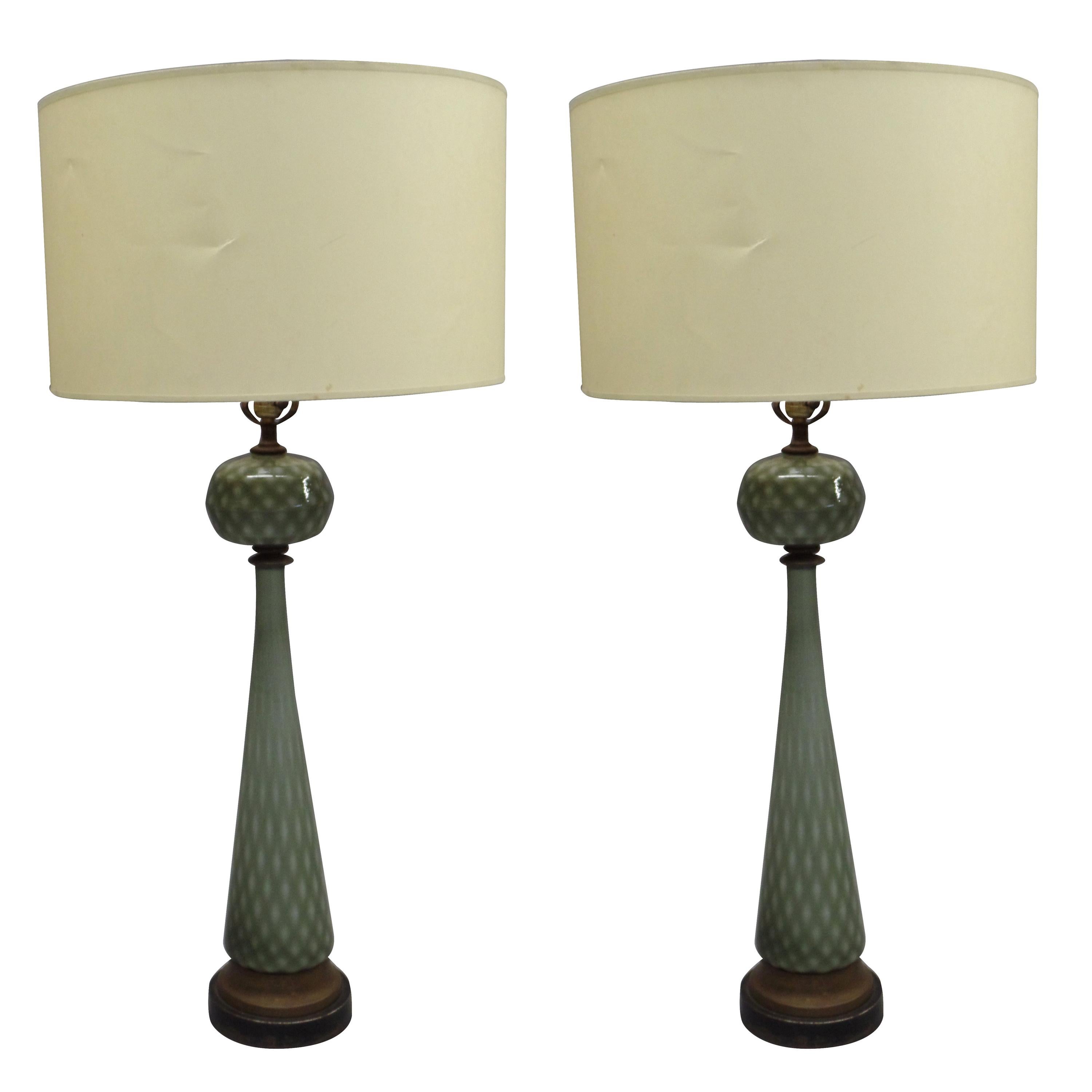 Pair of Large Mid-Century Modern Neoclassical Murano/Venetian Glass Table Lamps For Sale