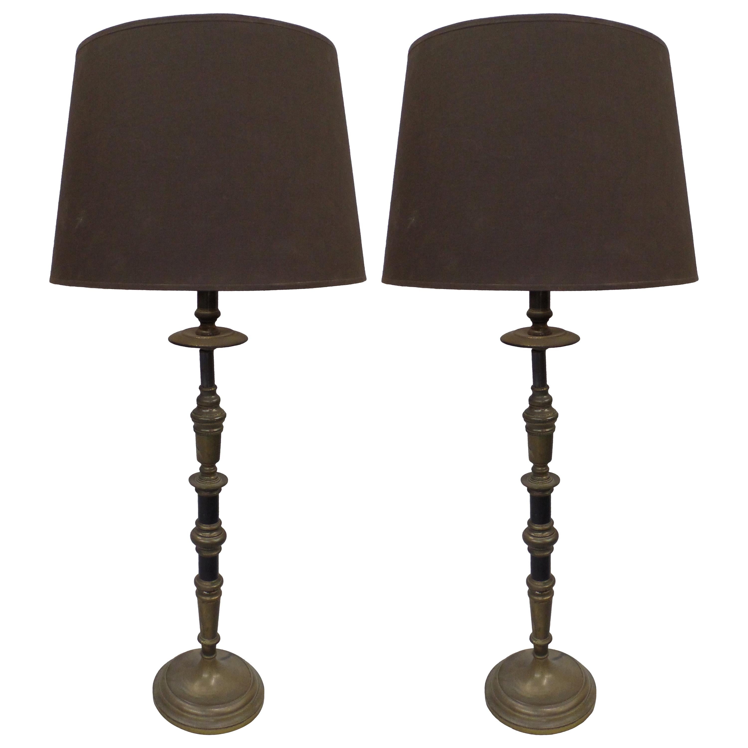 Pair of French Midcentury Neoclassical Candlestick Form Table Lamps, 1930 For Sale