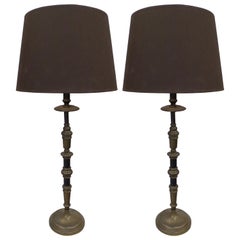 Pair of French Midcentury Neoclassical Candlestick Form Table Lamps, 1930