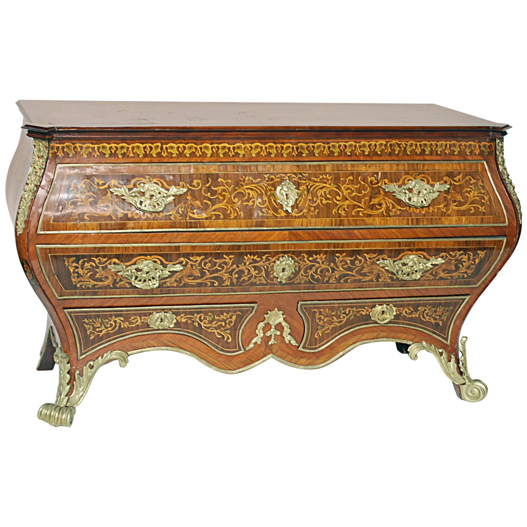 Louis XV Style Marquetry Inlaid Bombay Commode For Sale