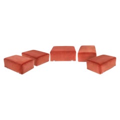 Set of 5 Velvet Ottomans, 1970s