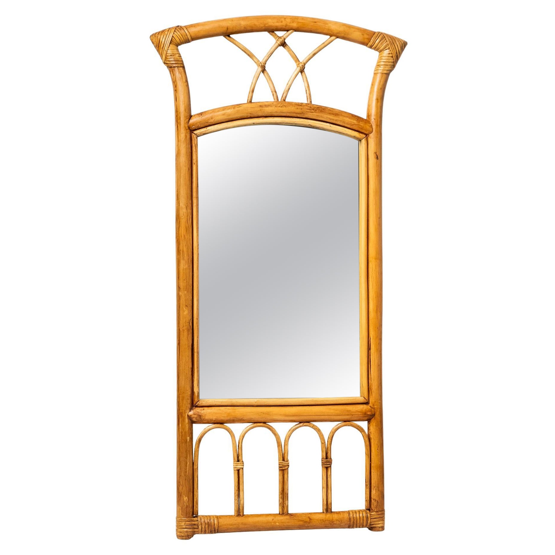 Vintage bamboo and rattan mirror, 1960s