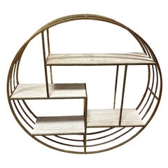Mid-century Style 4-Tier Round Brass Colored Wall Hanging Shelf