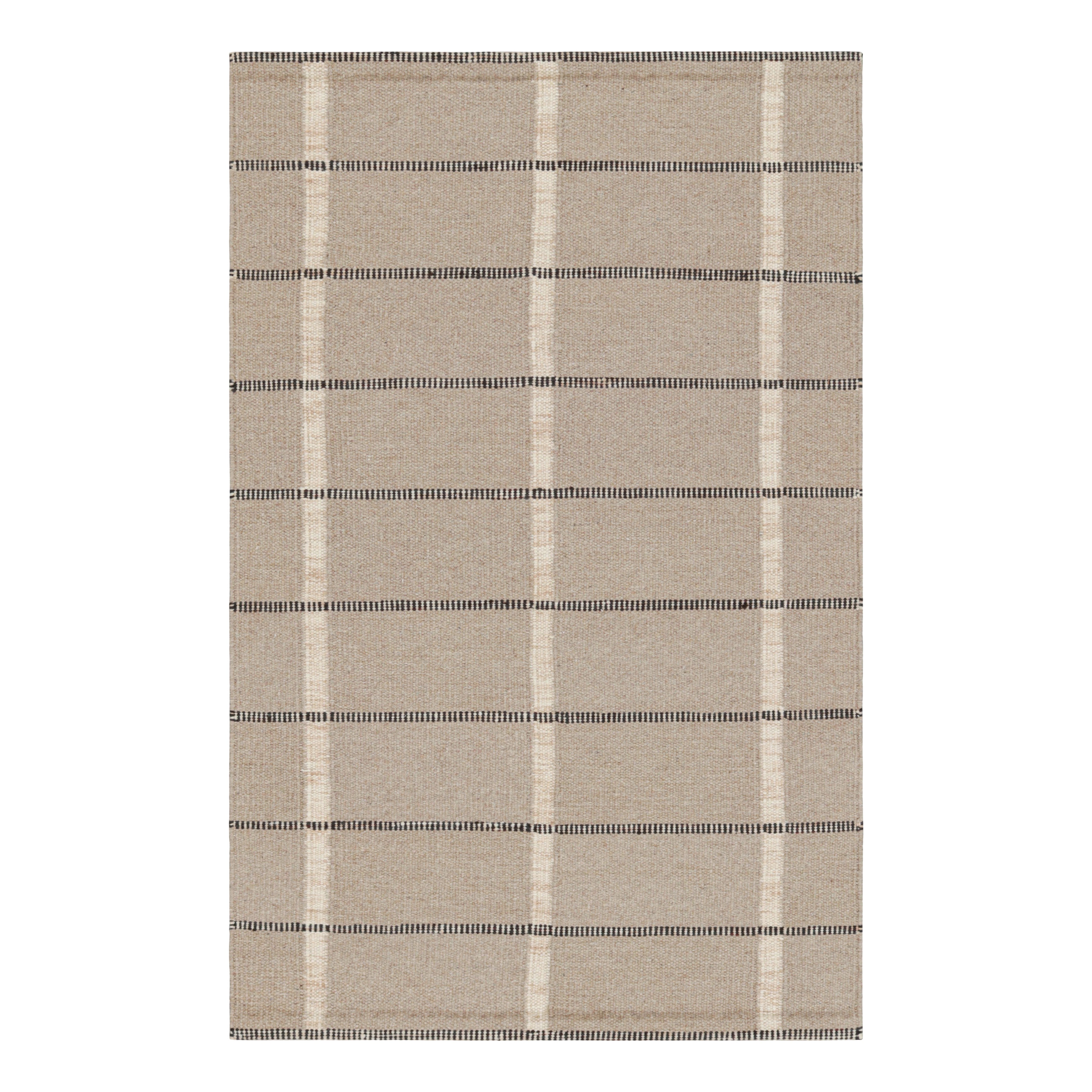 Rug & Kilim’s Scandinavian Style Rug In Beige with Black & White Stripes For Sale