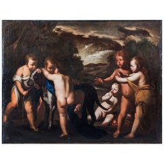Stanzione - Recco"Sei bambini giocano con un alano e un cardellino, en pleinair"