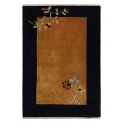 Rug & Kilim's Chinese Art Deco Style Scatter Rug in Gold and Midnight Blue (tapis de style art déco chinois en or et bleu nuit)