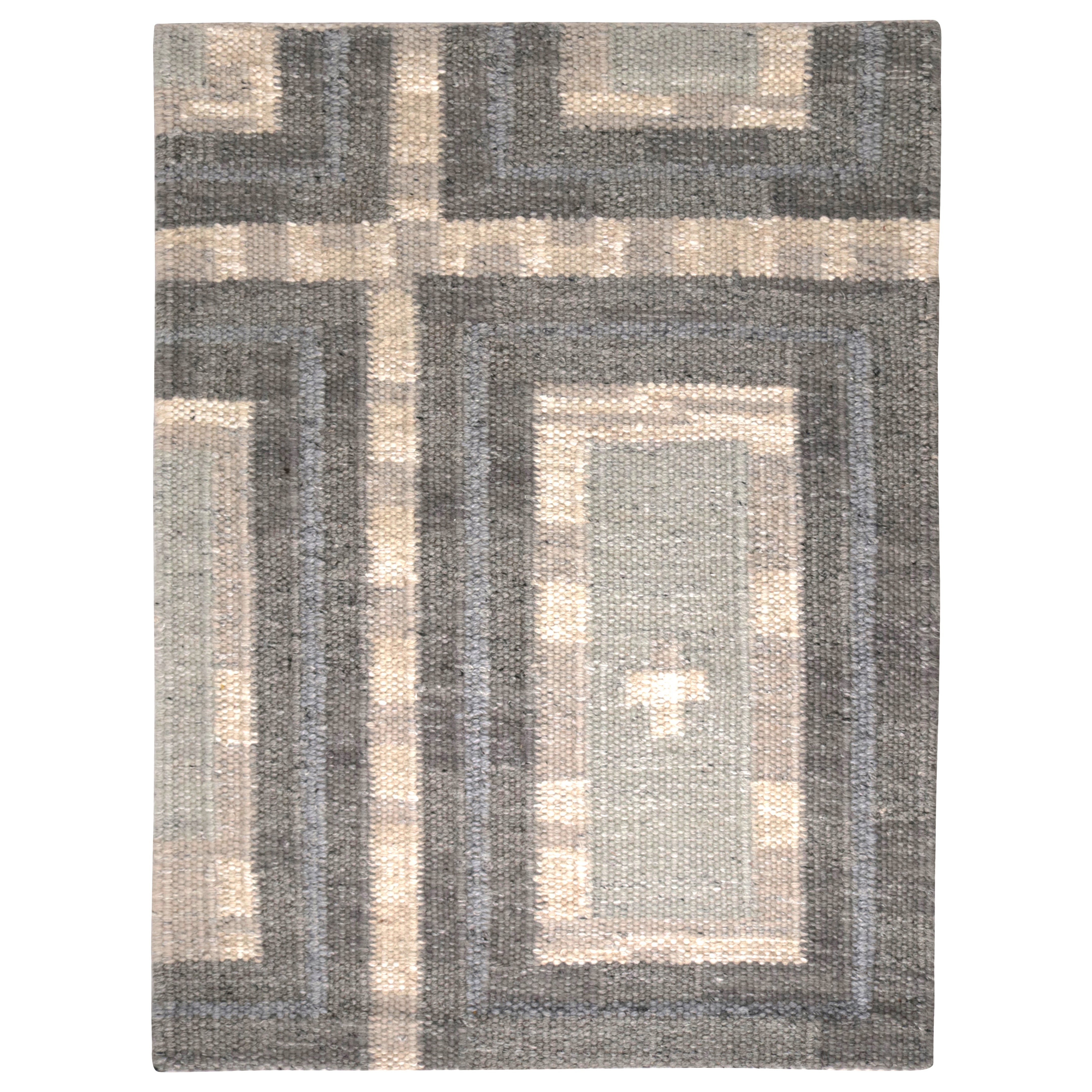 Muestra de alfombra personalizada de estilo escandinavo de Rug & Kilim con motivos geométricos grises