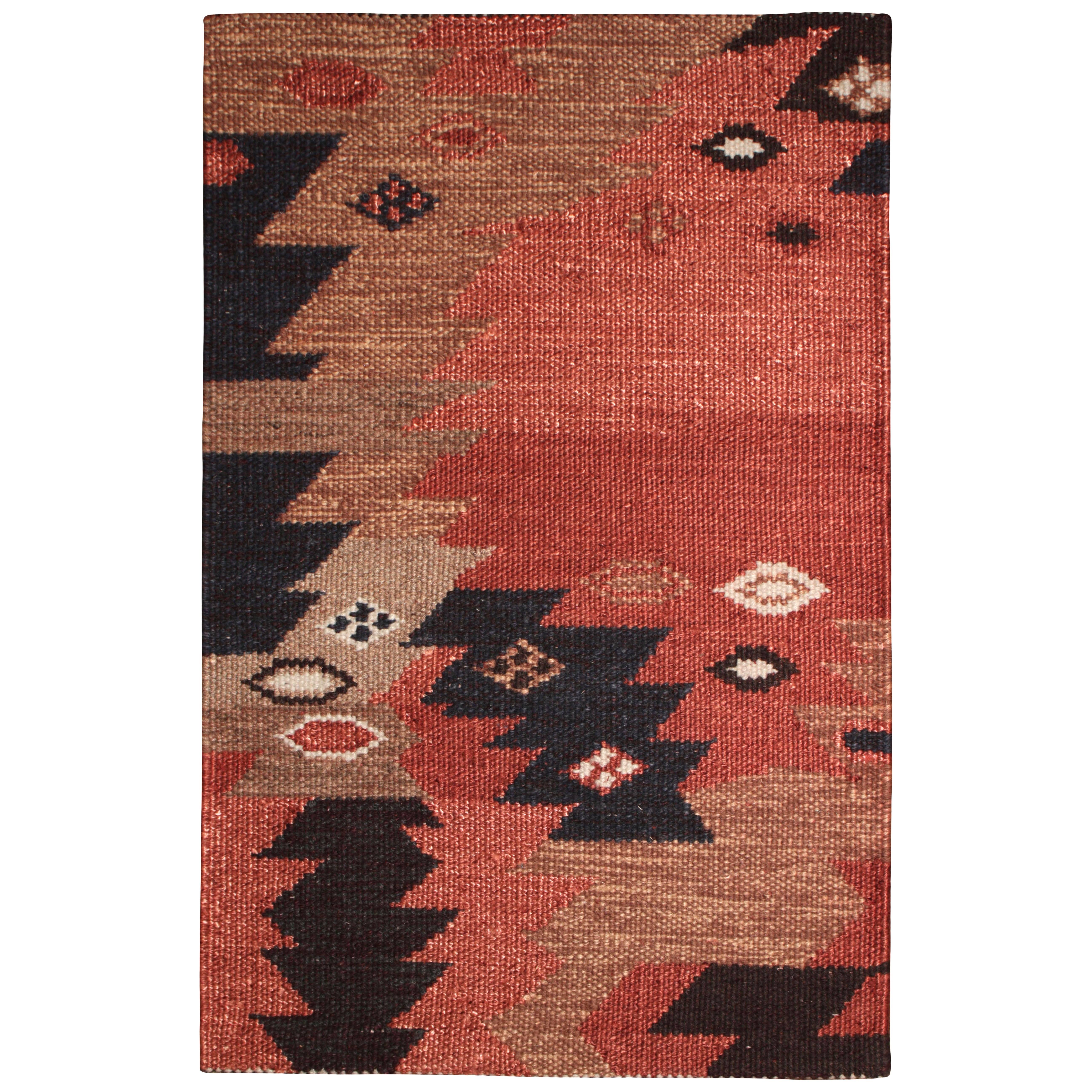 Muestra de alfombra personalizada de estilo escandinavo de Rug & Kilim, roja con motivos geométricos en venta