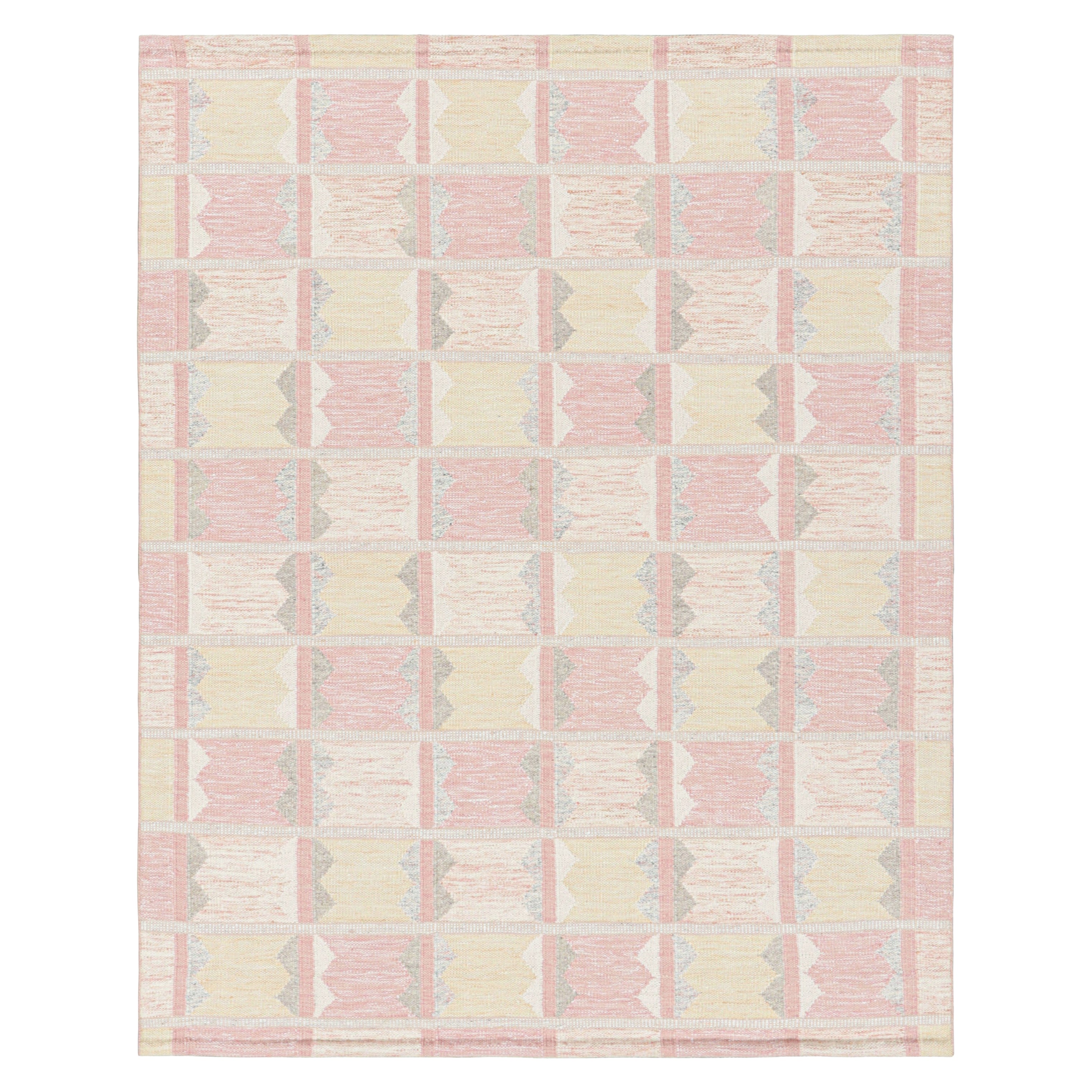 Rug & Kilim’s Scandinavian Style Rug in Pink with Geometric Patterns