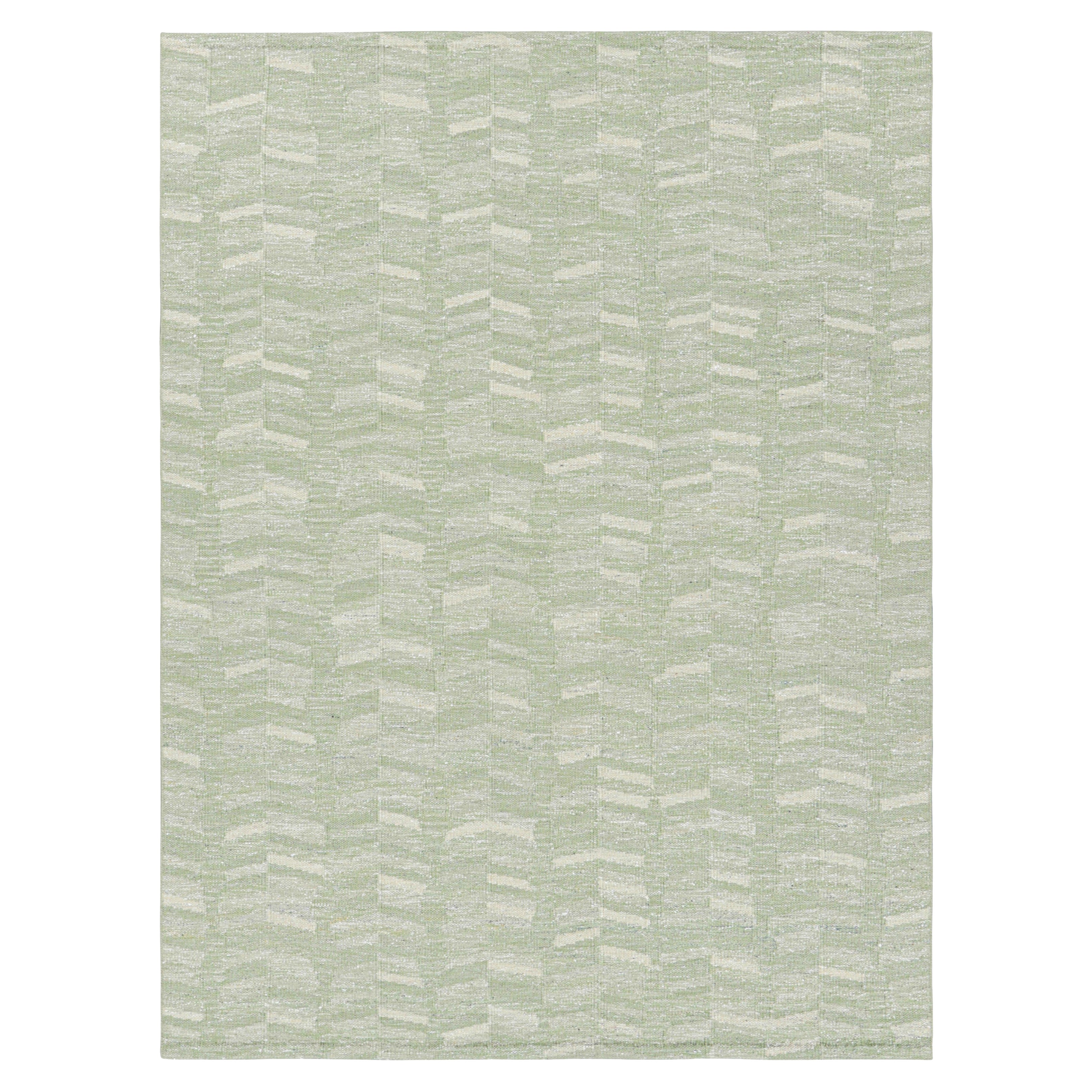 Rug & Kilim’s Scandinavian Style Rug in Green-Blue with Geometric Pattern