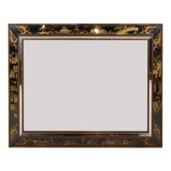 Black Eglomise Mirror With Asian Designs