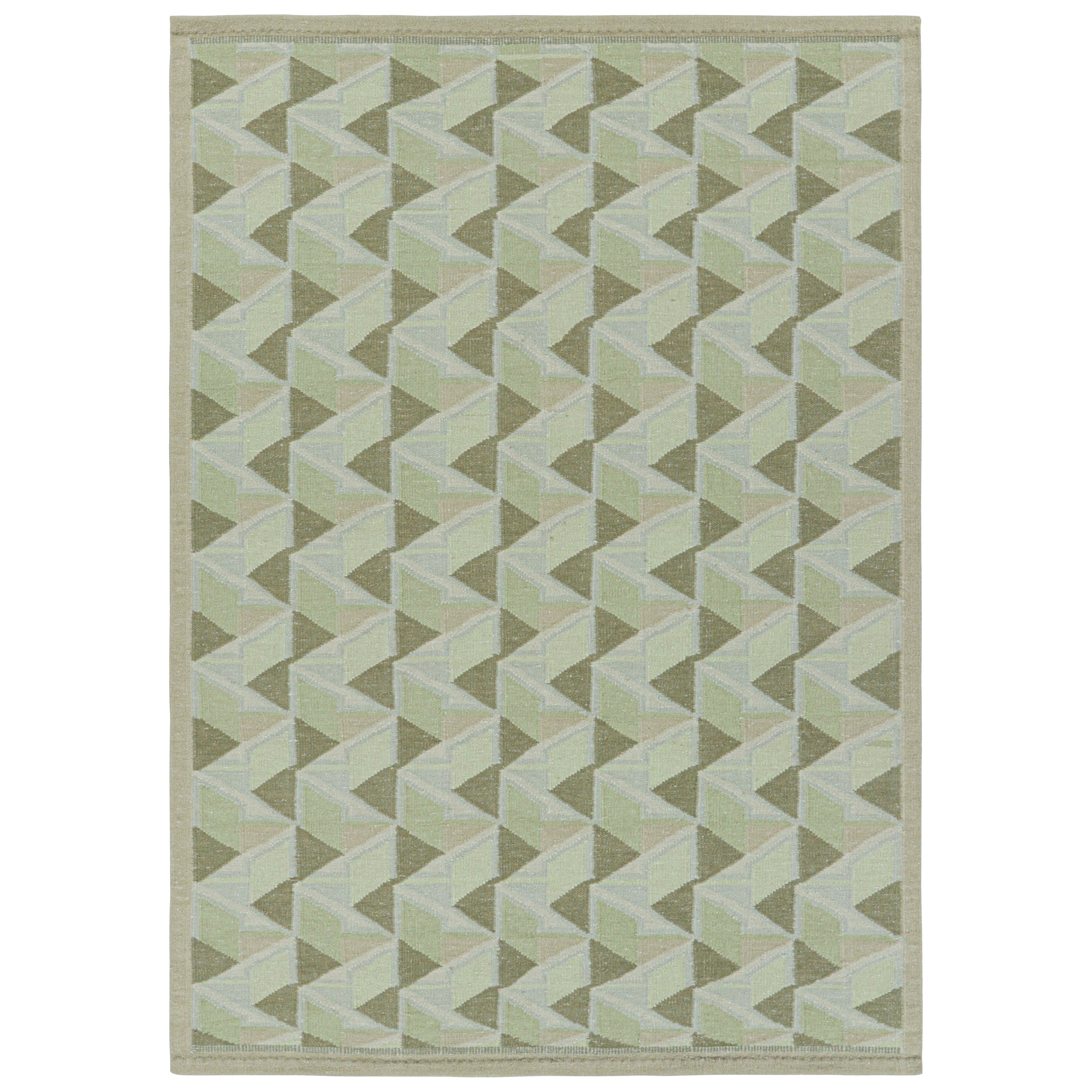 Rug & Kilim - Tappeto in stile scandinavo in verde chiaro con motivi geometrici in vendita