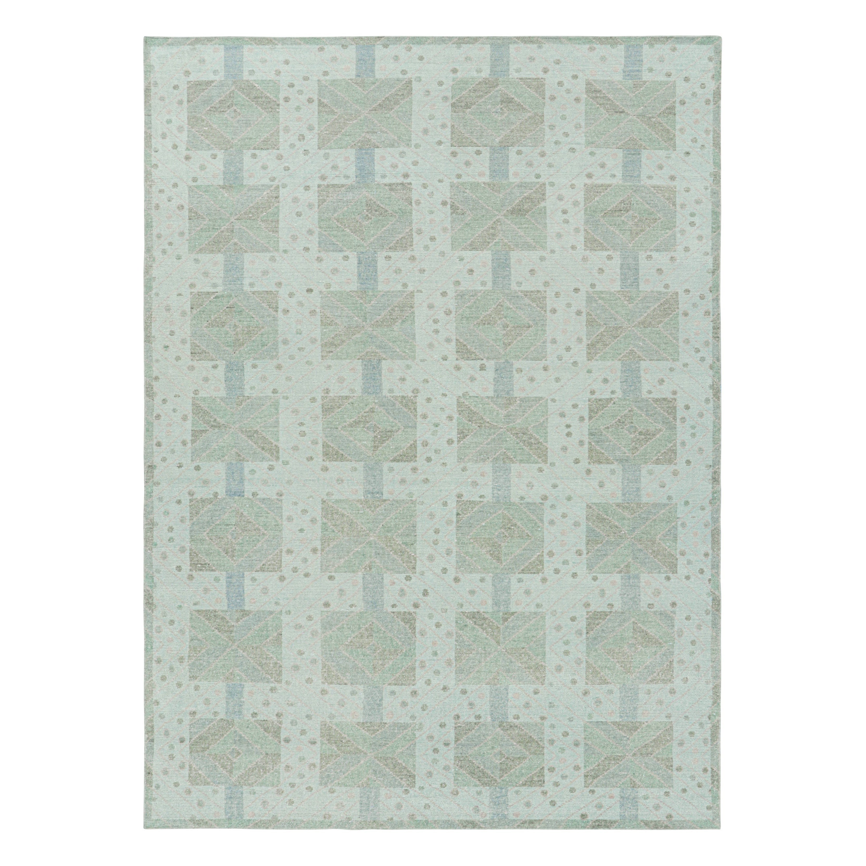 Rug & Kilim’s Scandinavian Style Rug in Green and Blue with Geometric Patterns