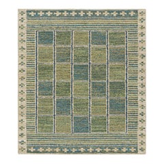 Rug & Kilim's Scandinavian Style Rug in Green and Blue with Geometric Patterns