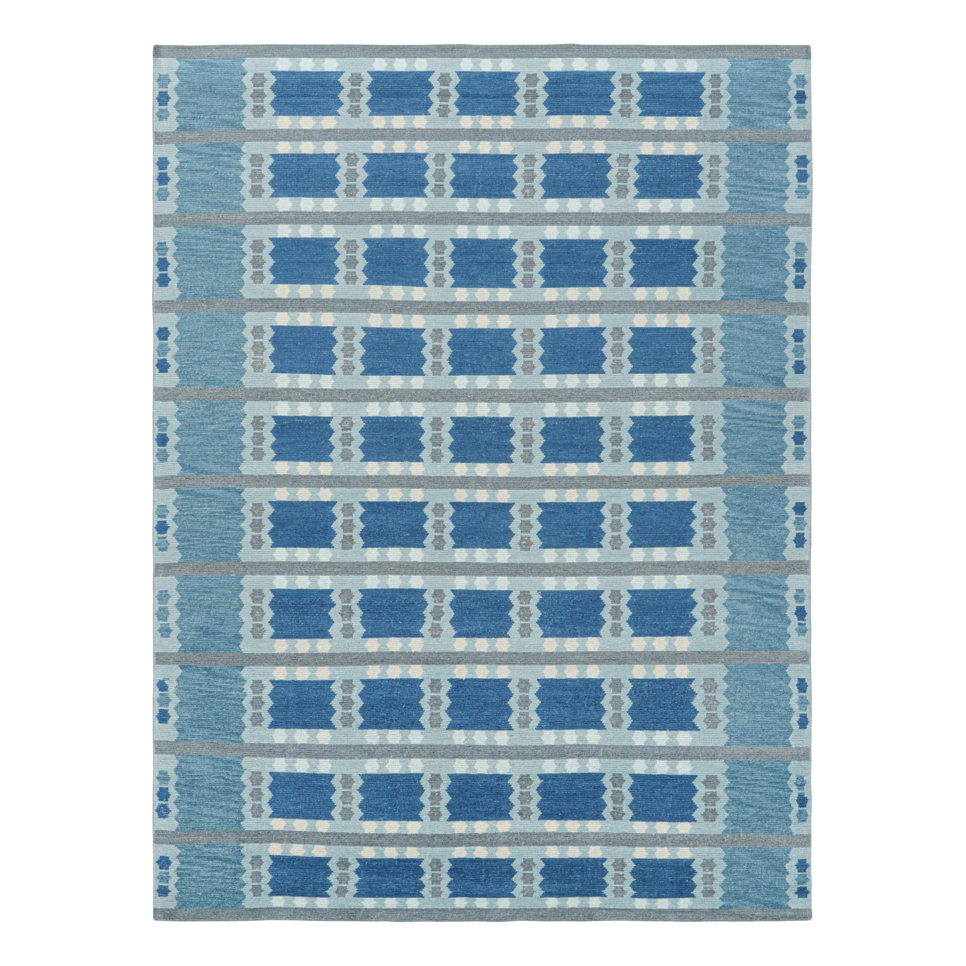 Rug & Kilim’s Scandinavian Style Rug in Blue with Geometric Pattern