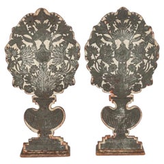 Pair Late 18th C Continental Floral Tole & Wood Topiary Style Mantle Pieces