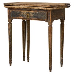 Antique Northern Swedish Rustic Game Table in Pine with Distressed Black Paint