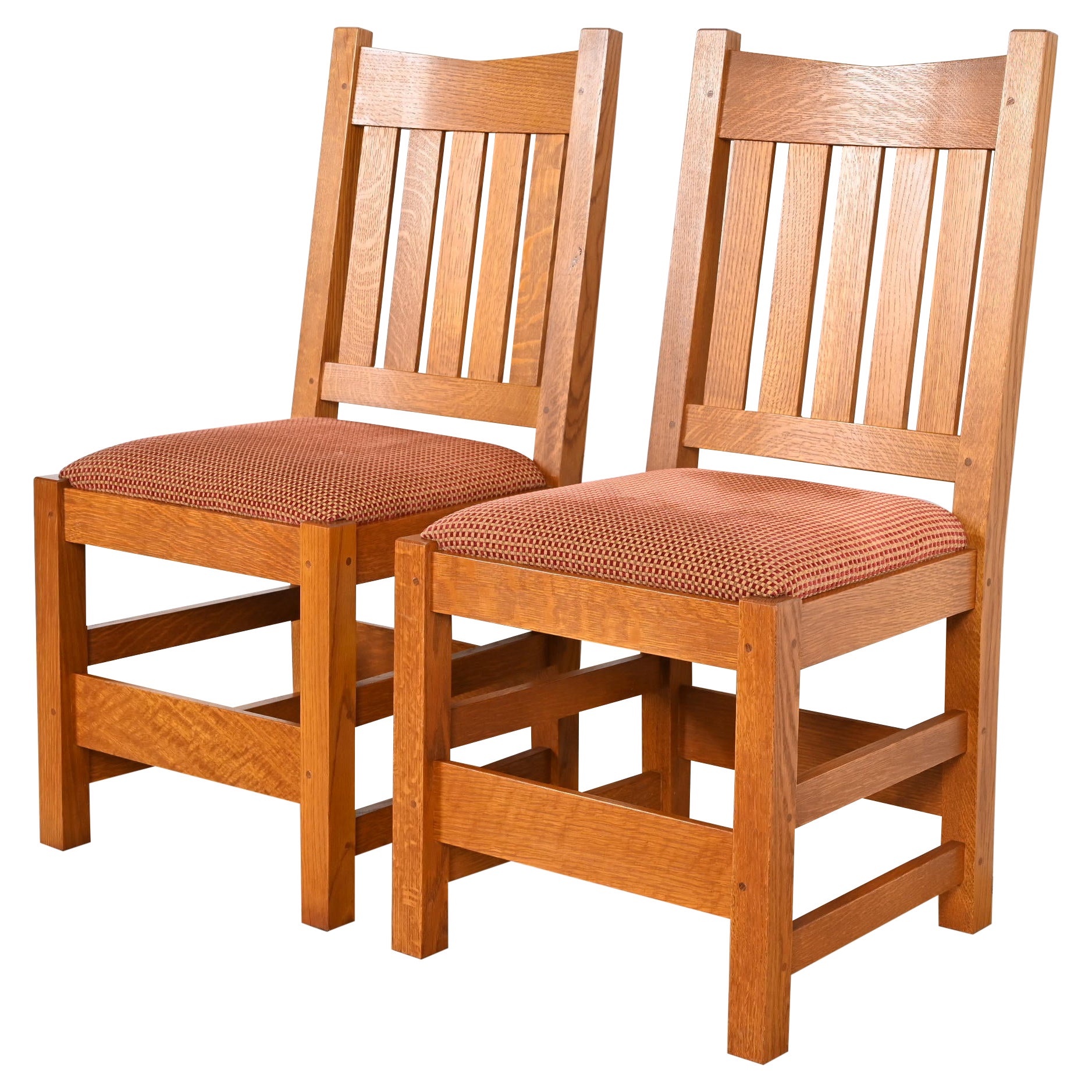 Stickley Mission Oak Arts & Crafts Side Chairs or Dining Chairs, Pair