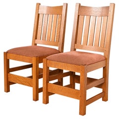 Stickley Mission Eichenholz Arts & Crafts Beistellstühle oder Esszimmerstühle, Paar