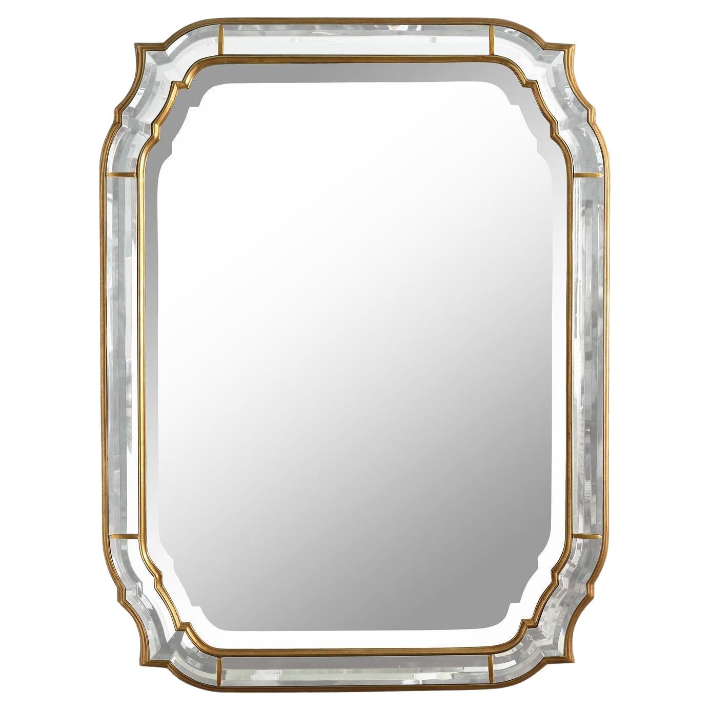Shaped Beveled Mirror in Double Gilt Frame