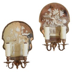Antique Pair Caldwell & Co. Etched Mirrored 2-Light Sconces, ca. 1920