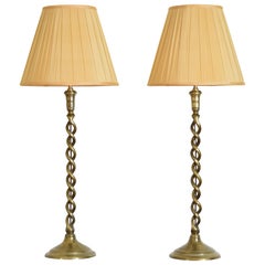 Pair English WmIV Period Spiral Cast Brass Candlesticks as Lamps, ca. 1835