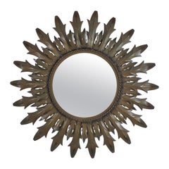 Miroir Sunburst de couleur vert olive, années 1960