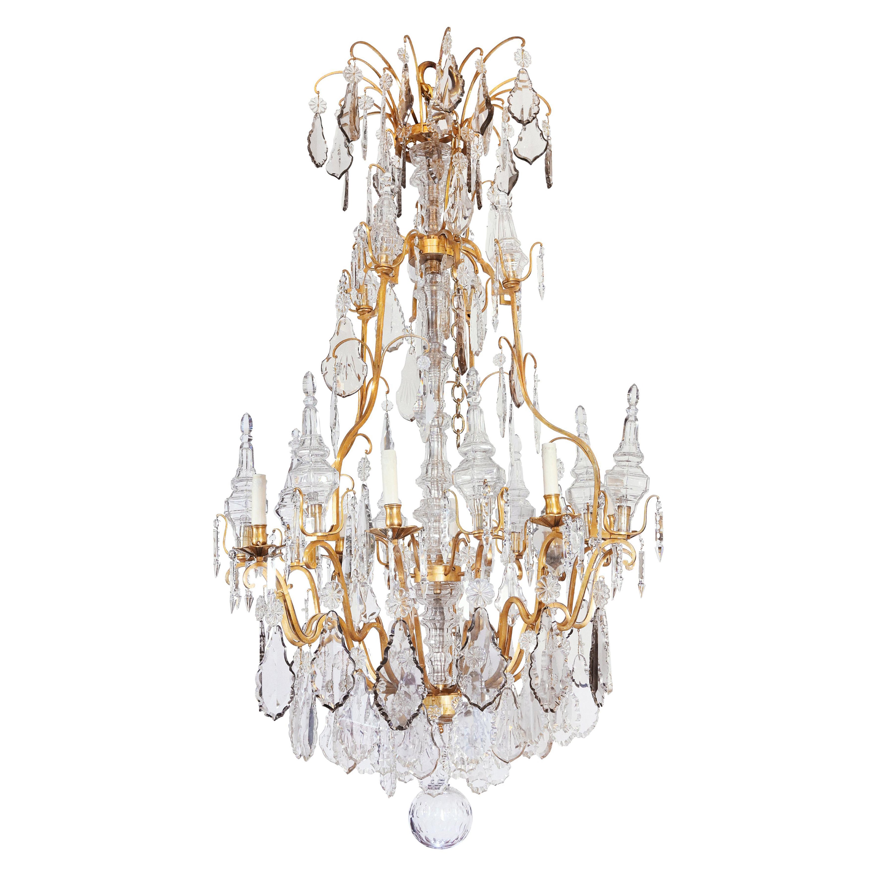French Louis XV Gilt Bronze & Crystal 20 Arm Chandelier