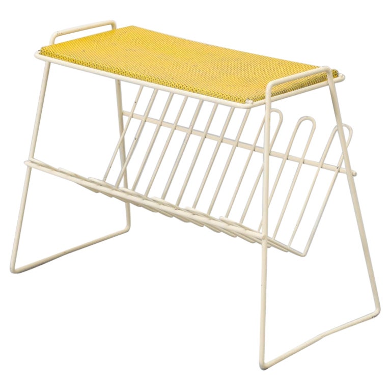 Pilastro Attributed Enameled Metal Perforated Telephone Table w/ Magazine Rack For Sale