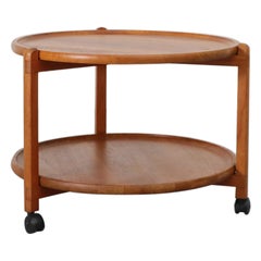 Carrello da bar a 2 livelli in teak danese di ispirazione Jens Quistgaard, metà secolo, Rolle