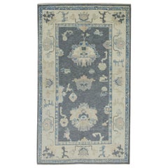 Turkish Oushak Rug Gray Floral Design Handwoven Wool Rug 3'10" x 6'2"