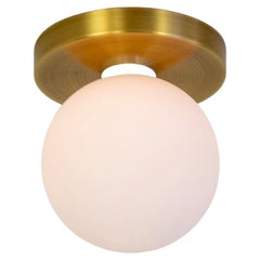 Globe Flush Mount by Research.Lighting, Brushed Brass, 5in Glass, In Stock