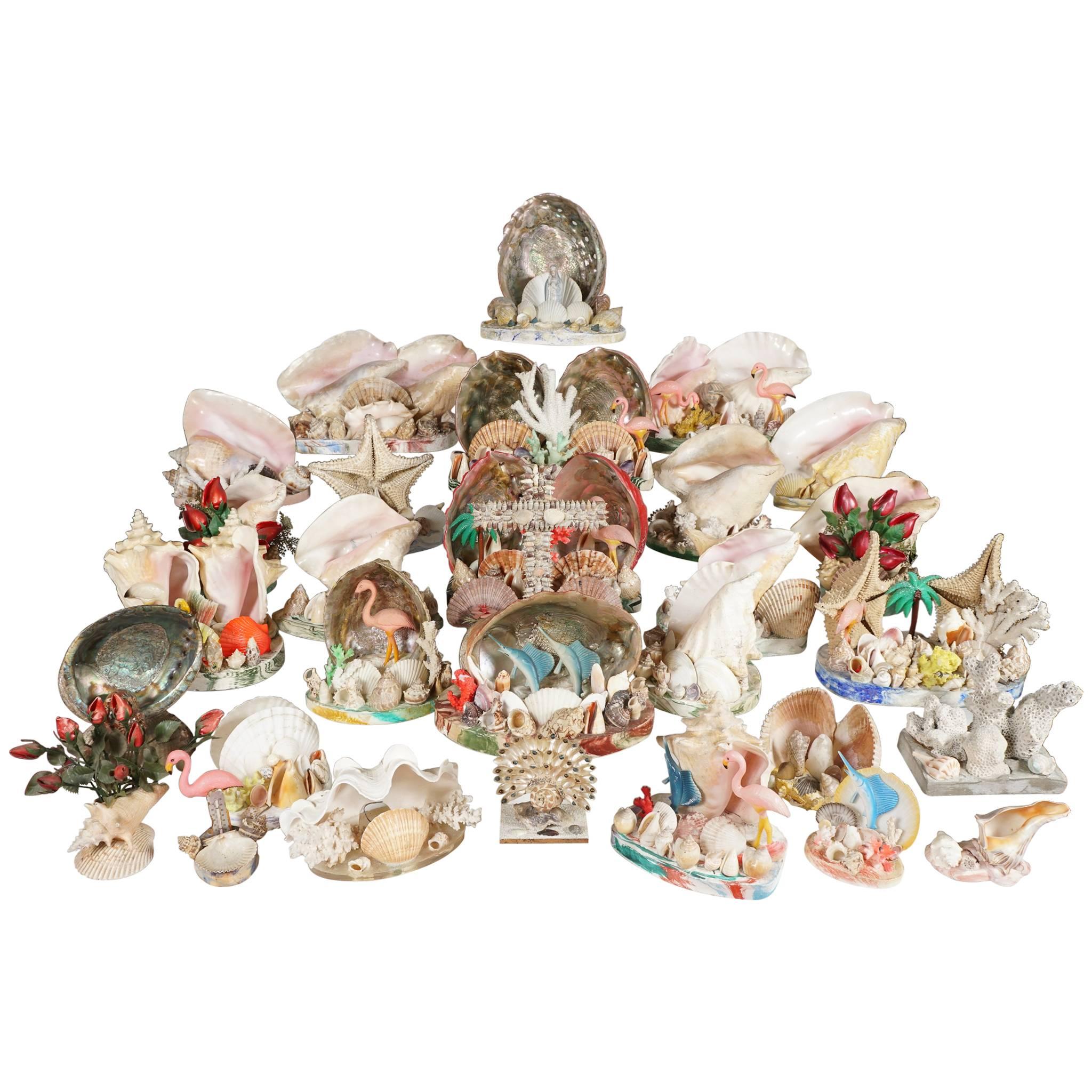 Collection of 30 Vintage Shell, Coral and Plastic Sea Side Souvenir Sculptures