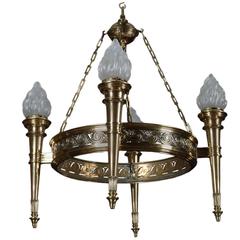 Art Deco Bronze Four-Light Chandelier 4