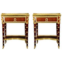 Pair of Antique French Louis XVI Style Gilt Bronze-Mounted Mahogany Side Tables