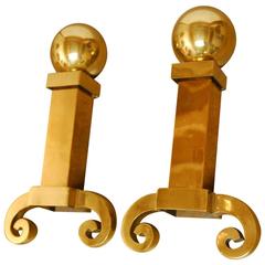 Vintage Pair of Biedermeier Style Brass Andirons