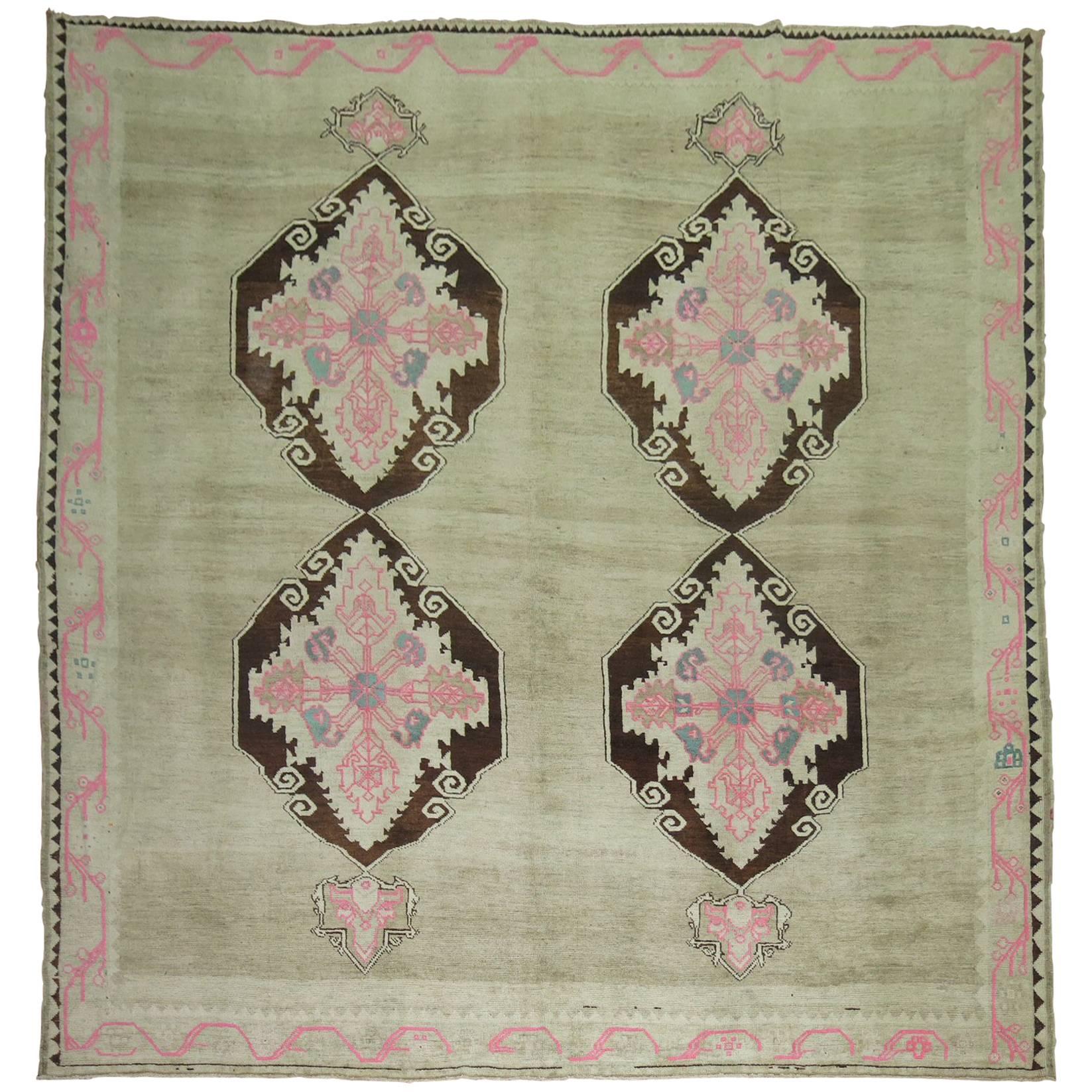 Zabihi Collection Square Vintage Turkish Kars Rug  For Sale