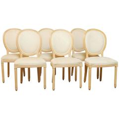 Set of Six White Washed French Dining Chairs
