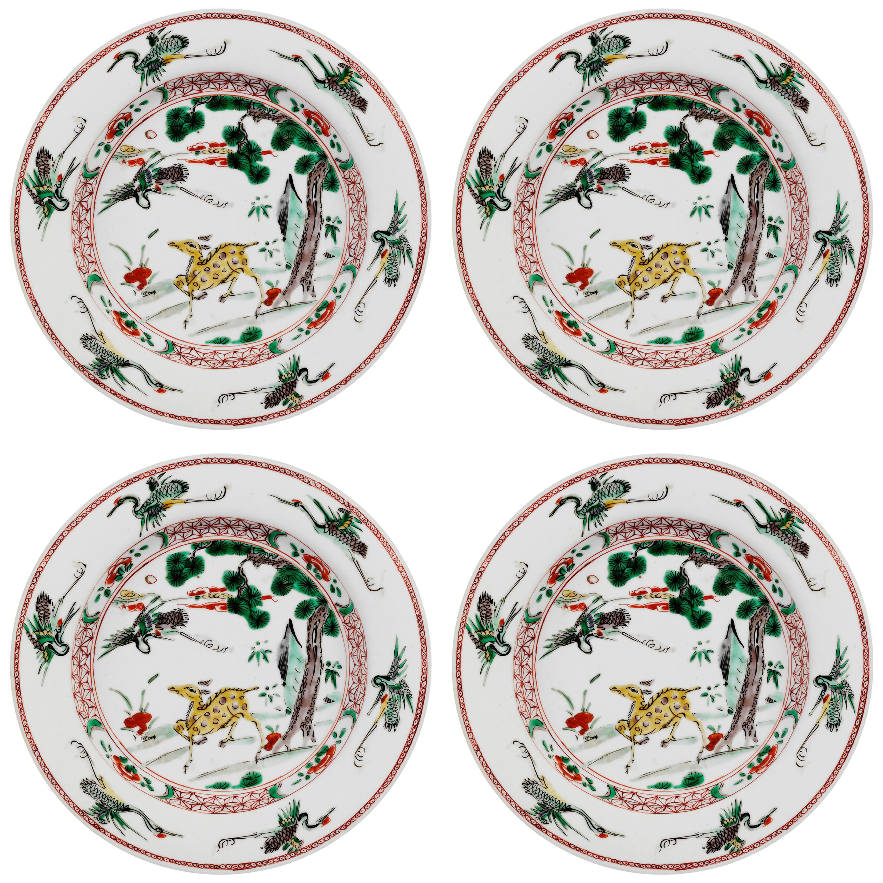 Kangxi, Famille Verte Four Plates For Sale