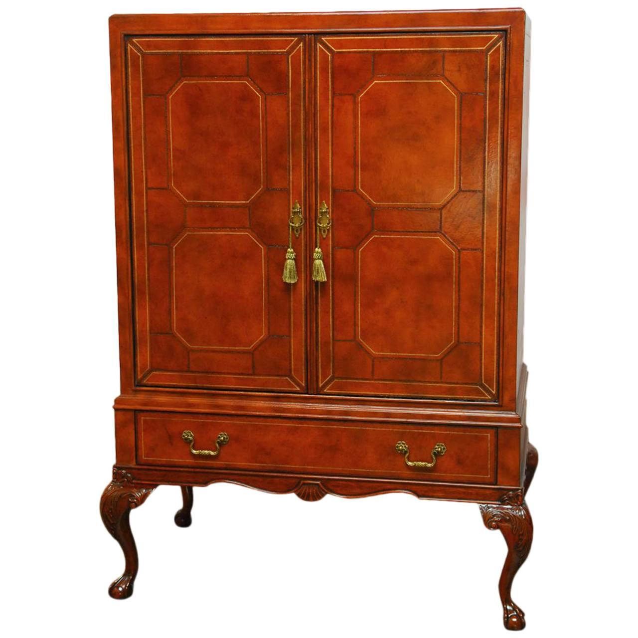 Maitland-Smith Tooled Leather Wrapped Armoire Cabinet